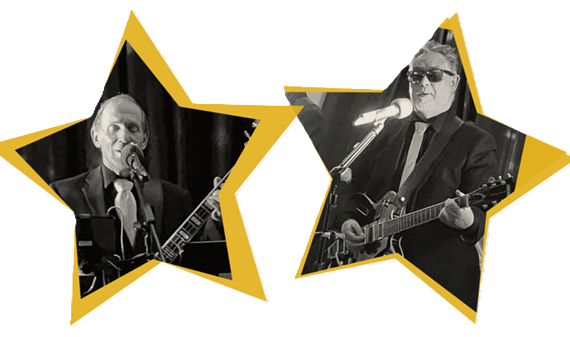 The two members of Two in the Bar cropped into the shape of two stars.